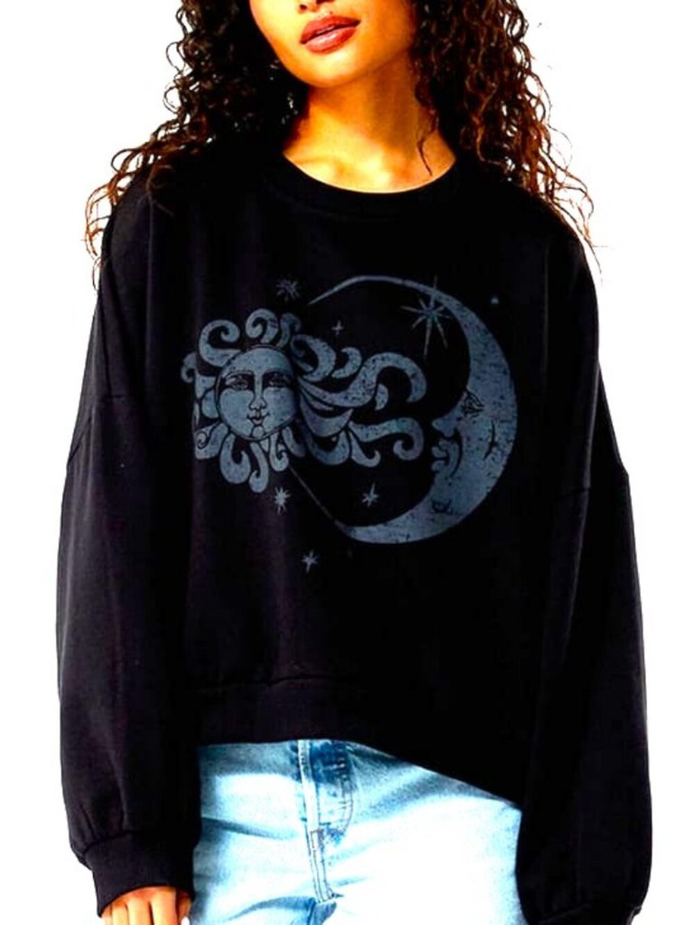 Vans Oversized Luna View Loose Moon And Sun Black Crew Neck Sweatshirt